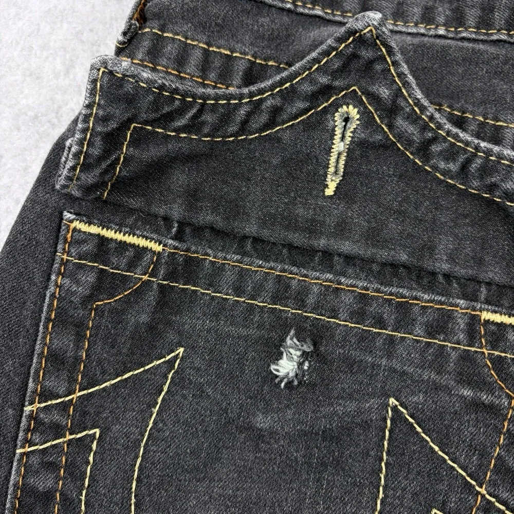 True Religion Jeans Mens 32x32 Dark Gray Contrast Stitch Straight Leg Low Rise